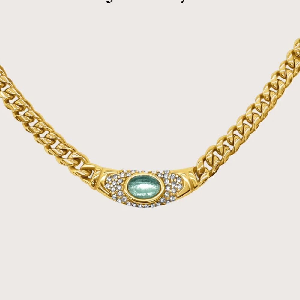 “Bella” necklace 15” x 18” tarnish free necklace with aqua accents stone.